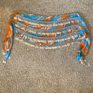 Used orange, blue, white belly dancing coin belt